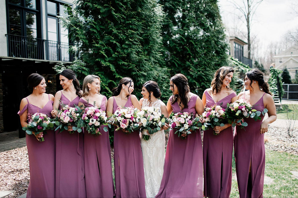 Dessy Real Wedding - English Rose Bridesmaid Dresses - @welaughwelove